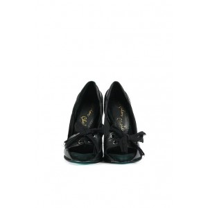 Irregular Choice black leather open toe court shoes
