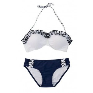 Boutique moulded cup bandeau with stripe frill and contrast brief.