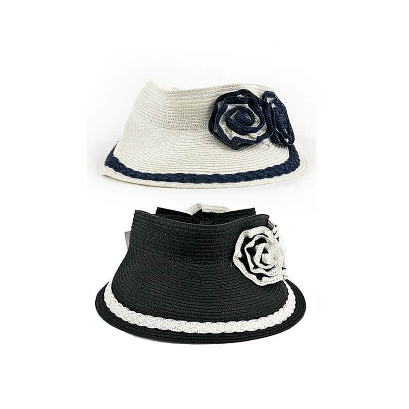 Boutique paper straw visor with plait & rose details